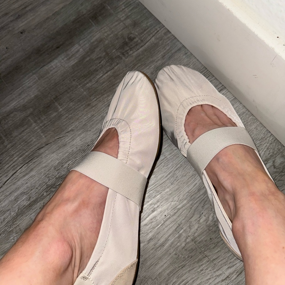 Zara Cream Elastic Strap Ballet Flats - Picture 3 of 6
